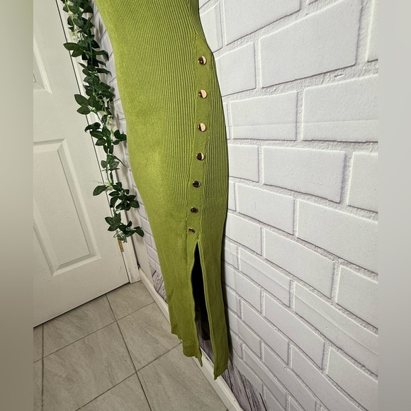 WINDSOR Elegant Green olive stretch Dress/size L - Picture 6 of 11
